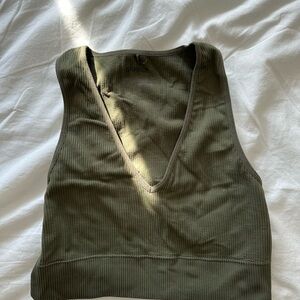 Garage Khaki Ribbed V-Neck Tank Top